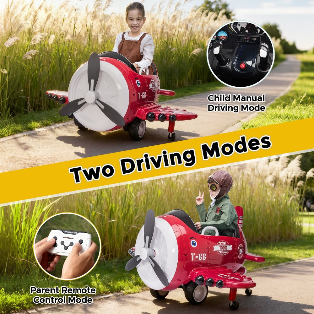 TOBBI 12V Electric Kids Ride-On Toy Airplane