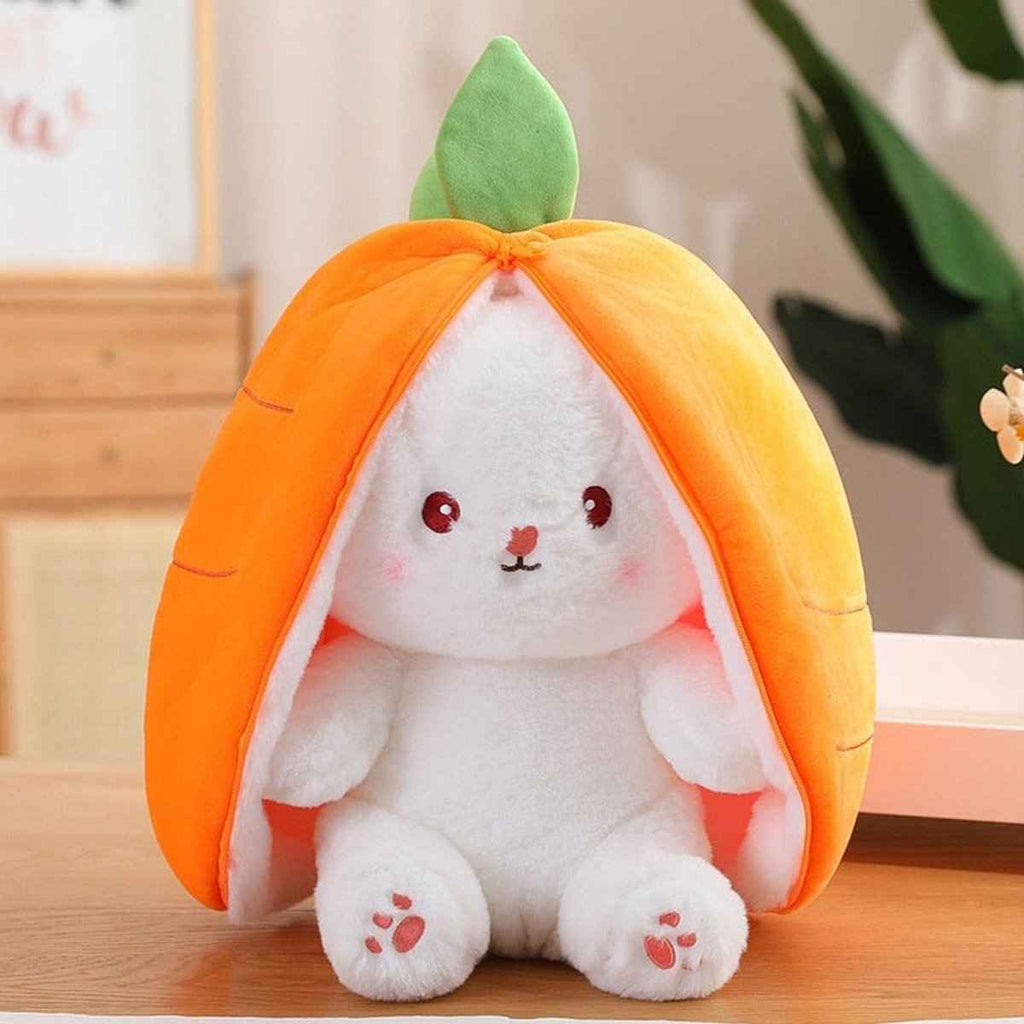 Reversible Strawberry Bunny Plush Toy Soft Polyester Stuffed Animal for Kids Hide and Seek Transforming Toy